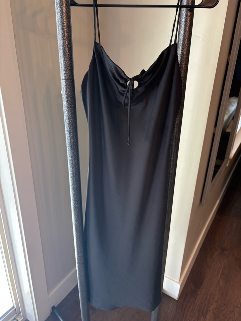 B Darlin Black Slip Midi Dress with Tie-Front